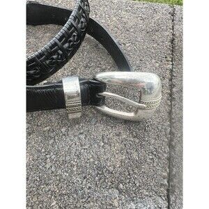 Vintage Brighton Men's 34 Genuine Black Leather Braided Woven Taper Belt Bag2